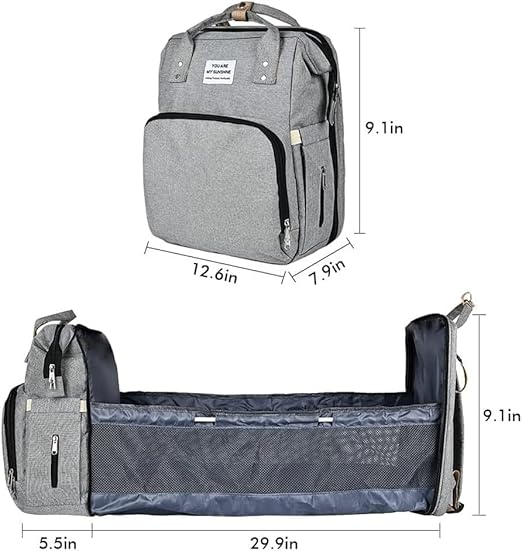 Portable Folding Crib Diaper Bag Multi-Function, Grey / Black / Peach / Sky Blue