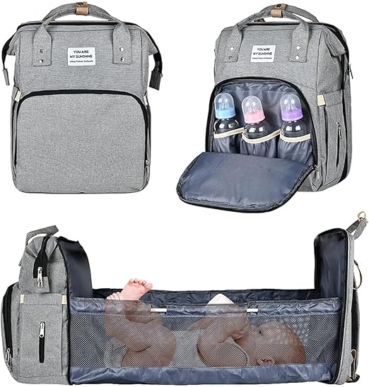 Portable Folding Crib Diaper Bag Multi-Function, Grey / Black / Peach / Sky Blue